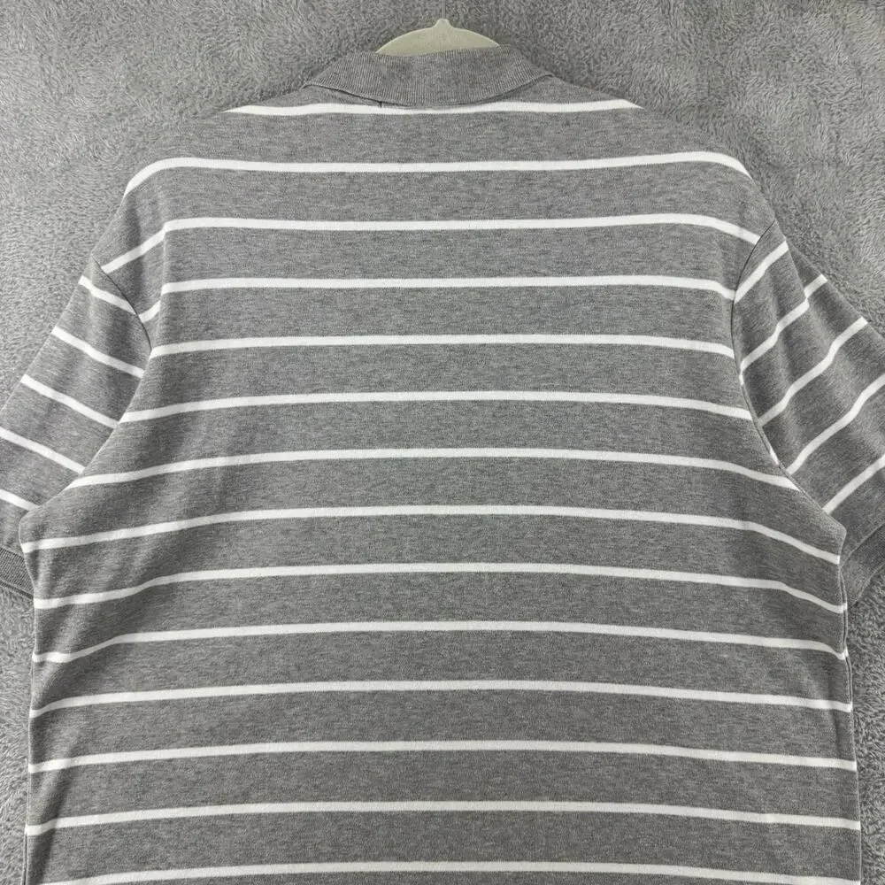 Polo Ralph Lauren Shirt Mens L Gray Striped Polo 1/4 Button Preppy Short Sleeve